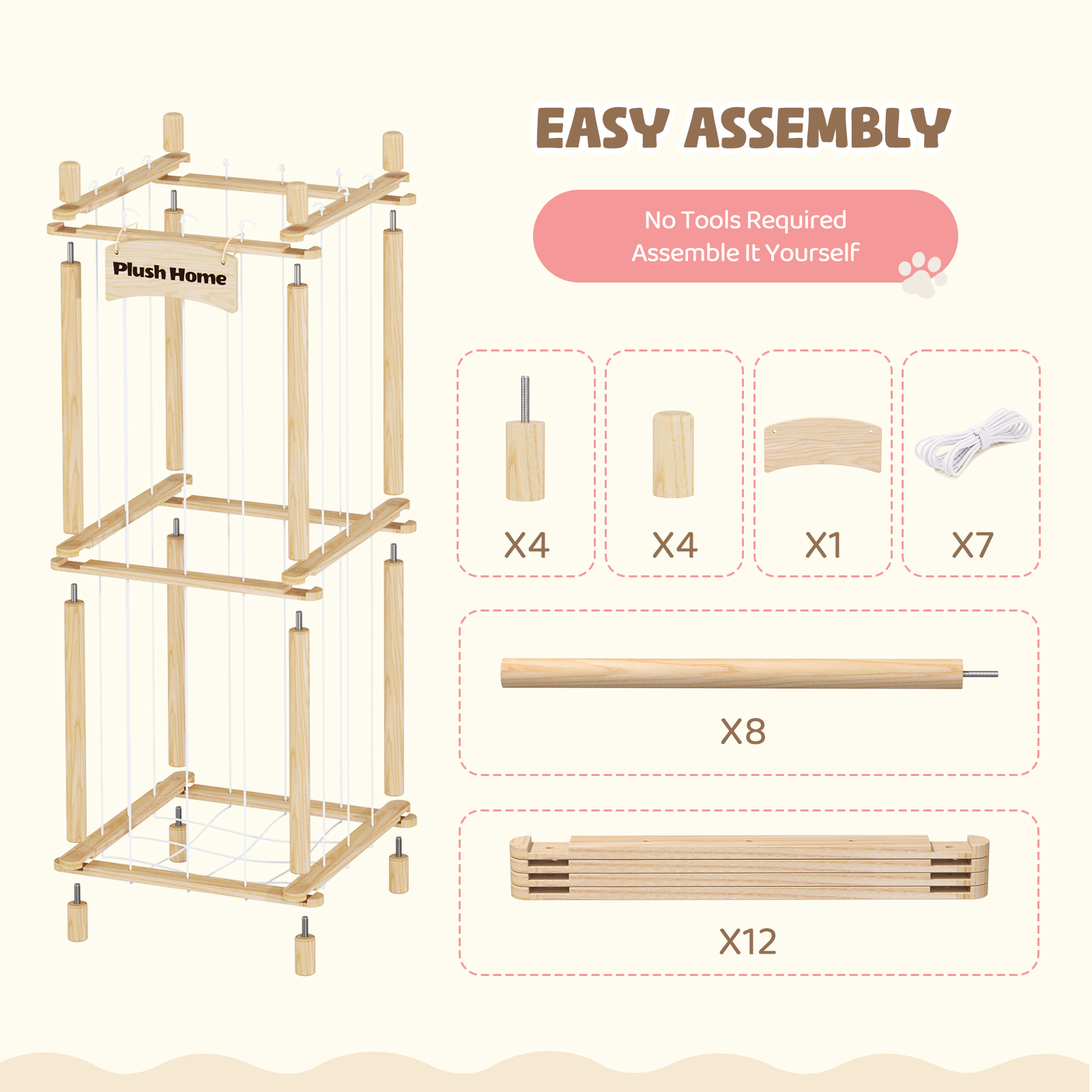 Yecaye Stuffed Animal Storage Zooe, 2 Tier Wooden Stuffed Animal Holder Organizer, Natural Wood - Image 2